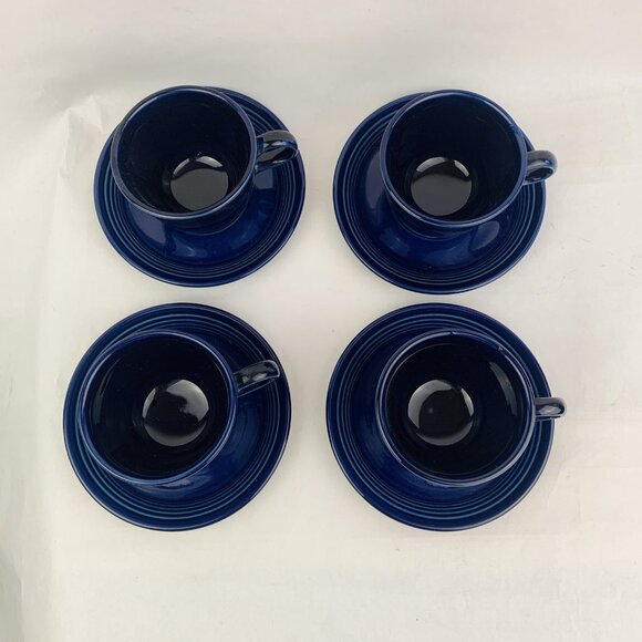 Fiesta Cobalt Blue Cup and Saucer Fiestaware Homer Laughlin Coffee Tea Set For 4 - Picture 2 of 14